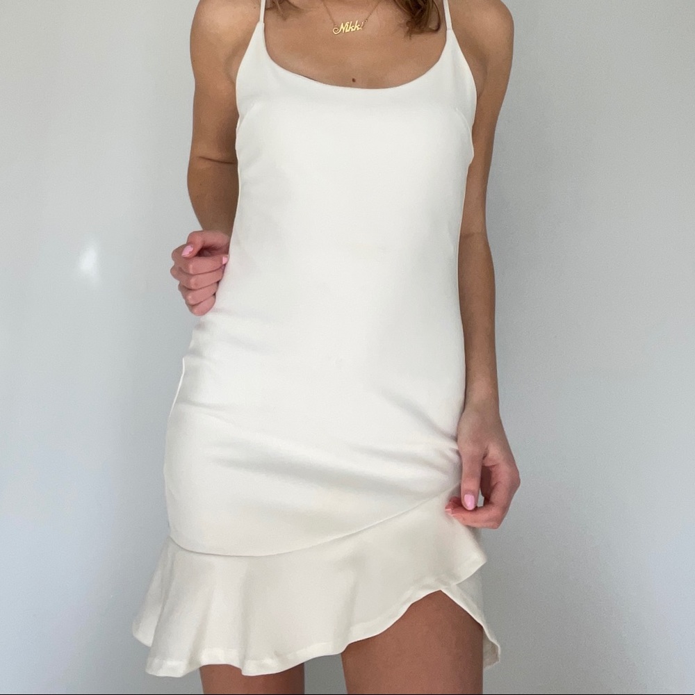 White Dress with small ruffle detailing from Mod